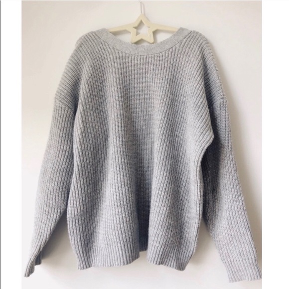 Grey Lace Up Sweater - Picture 2 of 5